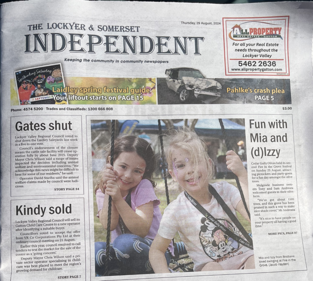 Front page of newspaper